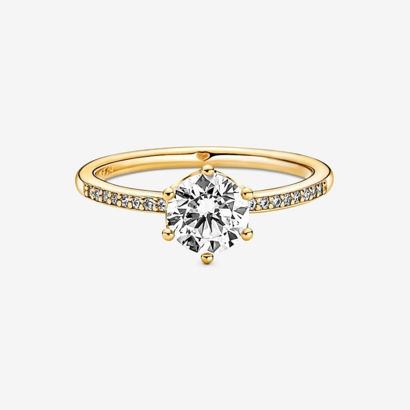 Heart & Promise Rings Pandora Clear Sparkling Crown Solitaire Doré | 1678324-NC