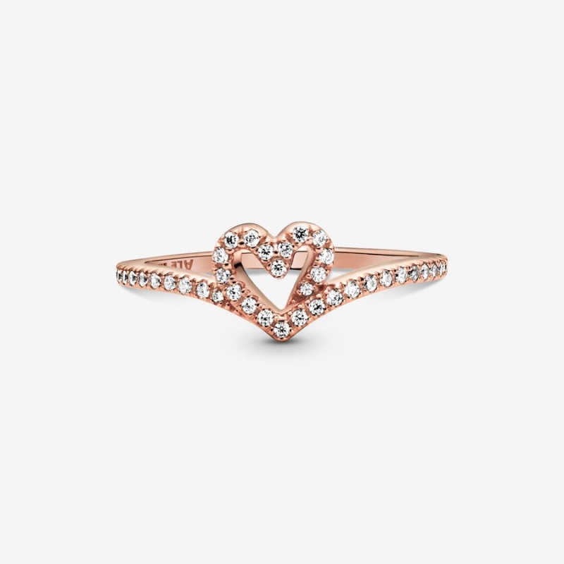 Heart & Promise Rings Pandora Sparkling Wishbone Rose Doré | 9754031-AX