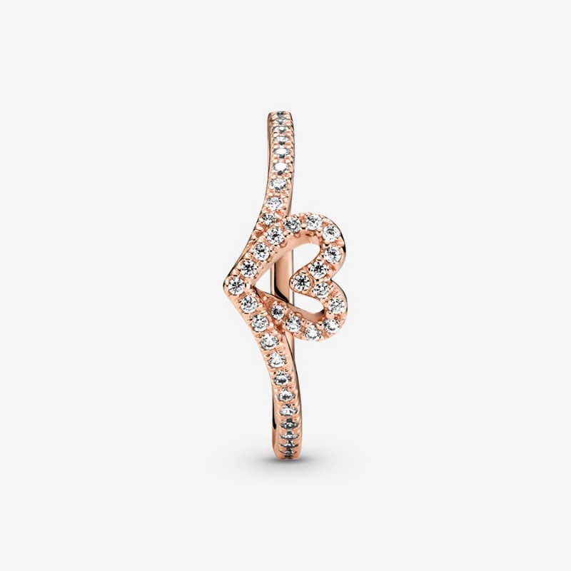 Heart & Promise Rings Pandora Sparkling Wishbone Rose Doré | 9754031-AX