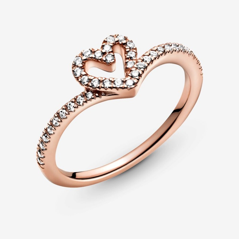 Heart & Promise Rings Pandora Sparkling Wishbone Rose Doré | 9754031-AX