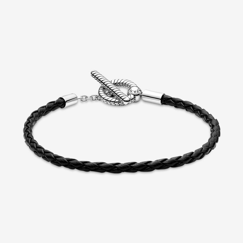 Leather Bracelets Pandora Moments Braided Cuir T-bar Argent | 6125987-DL