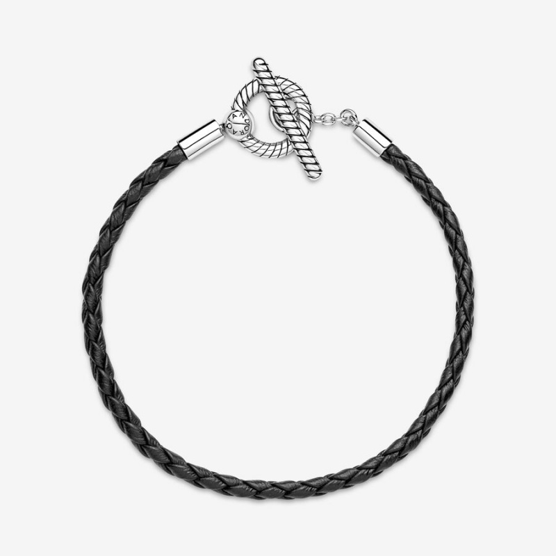 Leather Bracelets Pandora Moments Braided Cuir T-bar Argent | 6125987-DL