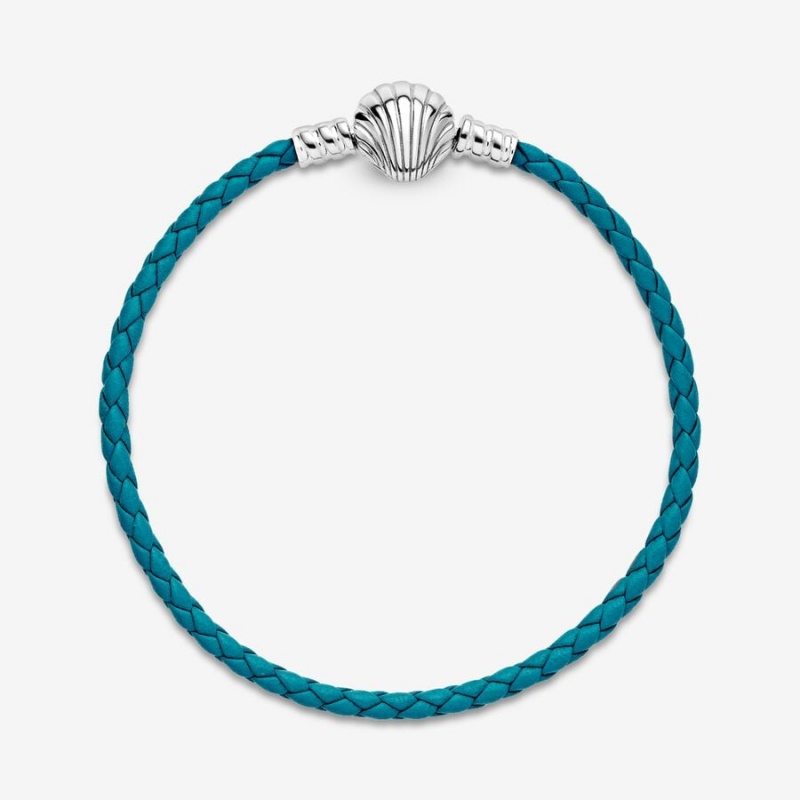 Leather Bracelets Pandora Moments Seashell Clasp Turquoise Braided Argent | 1849605-JF