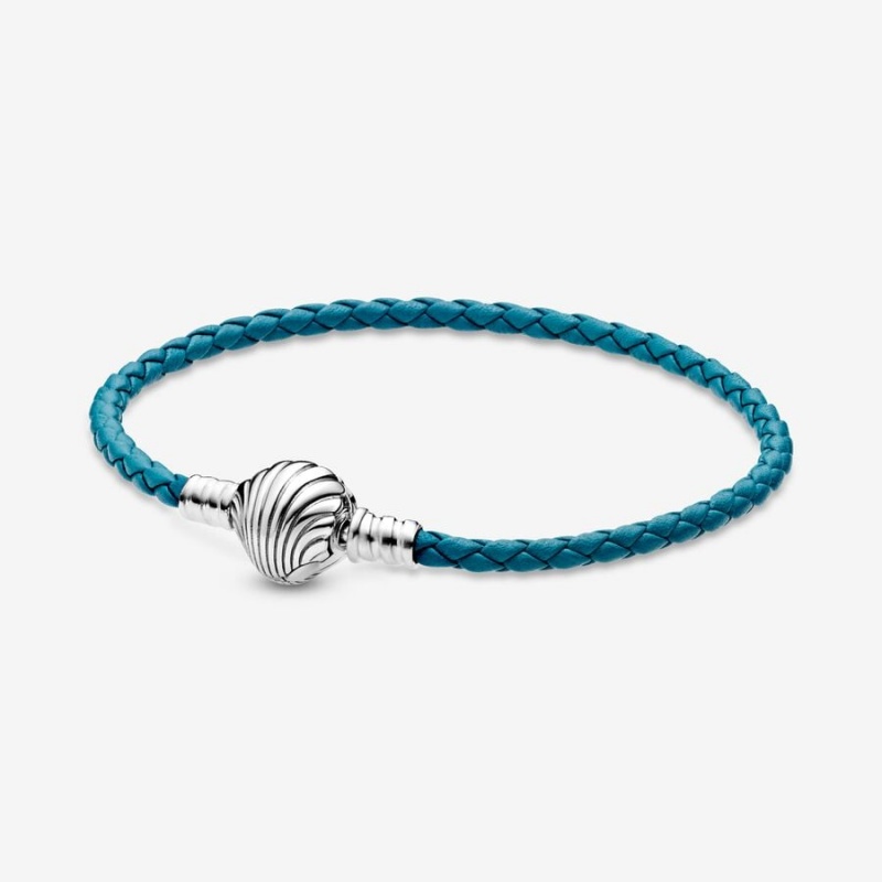 Leather Bracelets Pandora Moments Seashell Clasp Turquoise Braided Argent | 1849605-JF