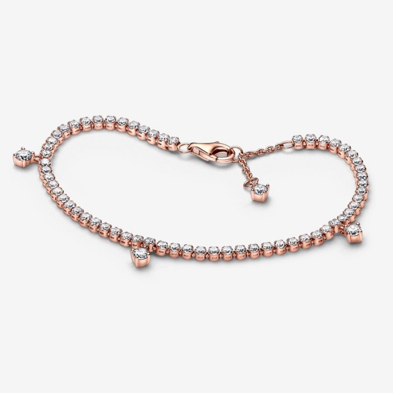 Non-charm Bracelets Pandora Sparkling Drops Tennis Rose Doré | 1382470-RS