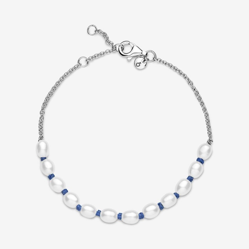 Non-charm Bracelets Pandora Treated Freshwater Cultured Pearl Blue Cord Argent | 4570163-CD