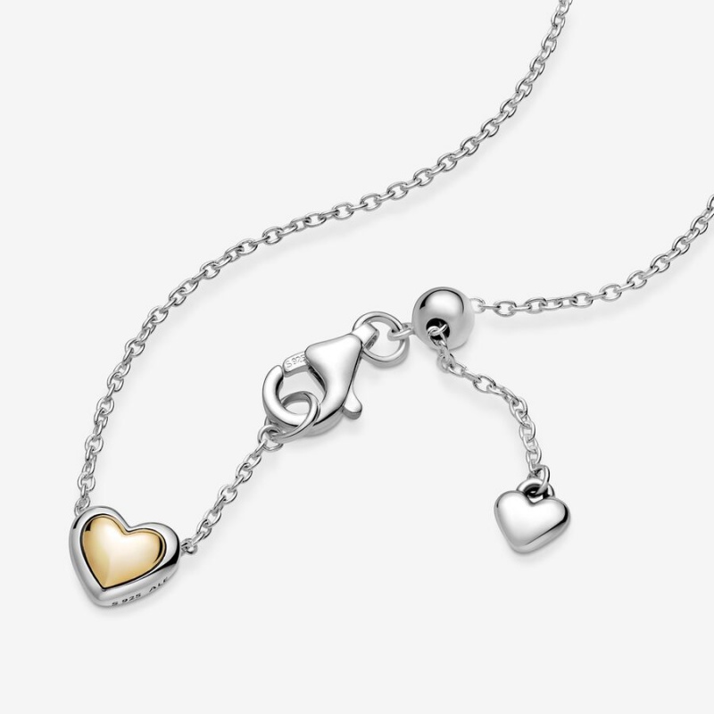 Pendant Necklaces Pandora Domed Golden Heart Collier Two-tone | 0795124-OH