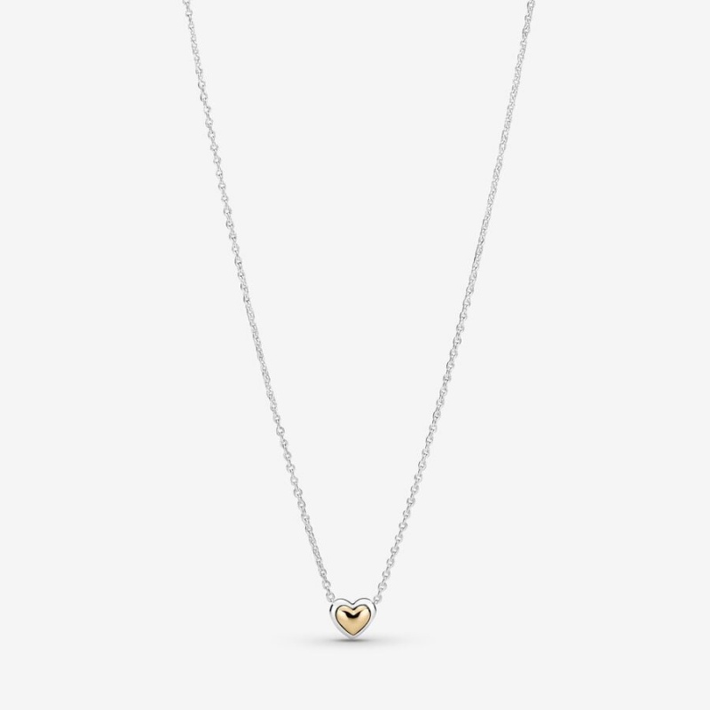 Pendant Necklaces Pandora Domed Golden Heart Collier Two-tone | 0795124-OH