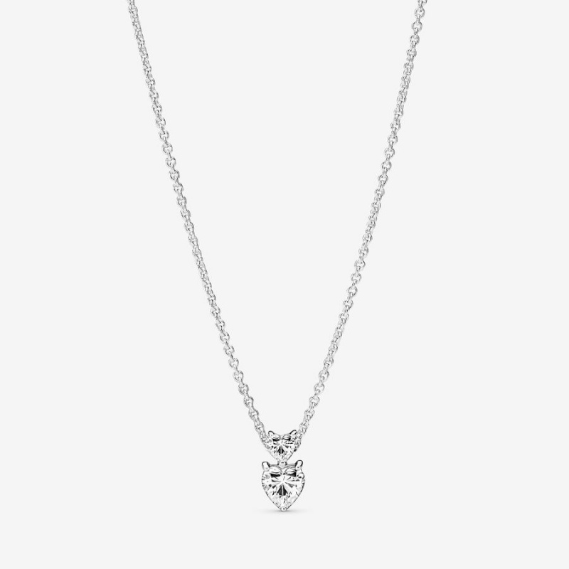 Pendant Necklaces Pandora Double Heart Pendant Sparkling Collier Necklace Argent | 3769410-JG