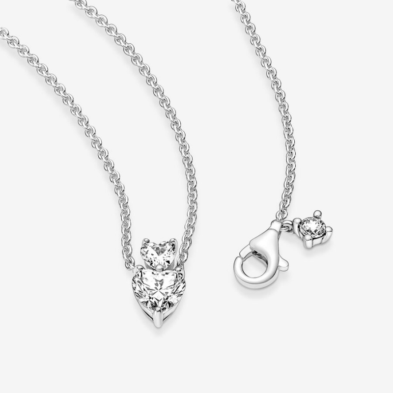 Pendant Necklaces Pandora Double Heart Sparkling Collier Argent | 9157326-CI