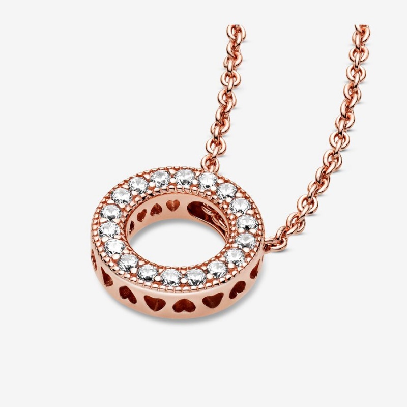 Pendant Necklaces Pandora Logo Pavé Circle Collier Rose Doré | 1937502-SA