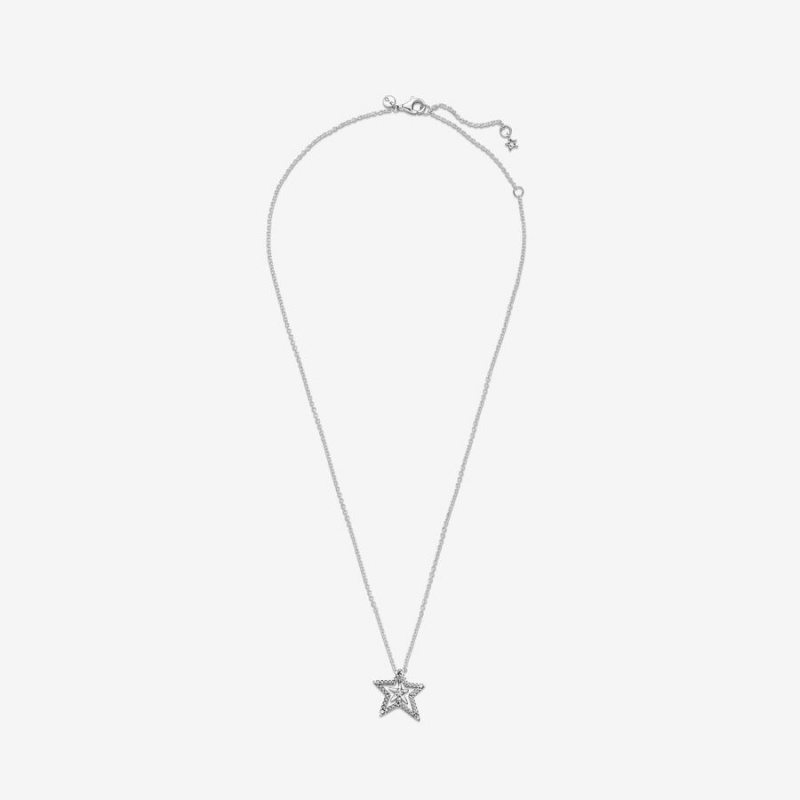 Pendant Necklaces Pandora Pavé Asymmetric Star Collier Argent | 0497258-XT