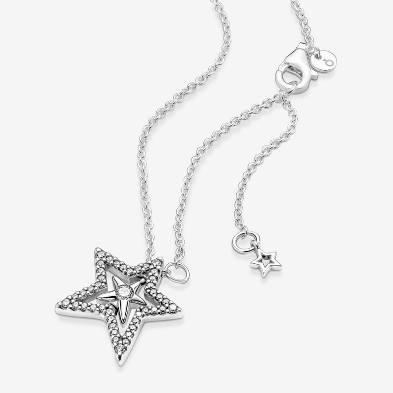 Pendant Necklaces Pandora Pavé Asymmetric Star Collier Argent | 0497258-XT