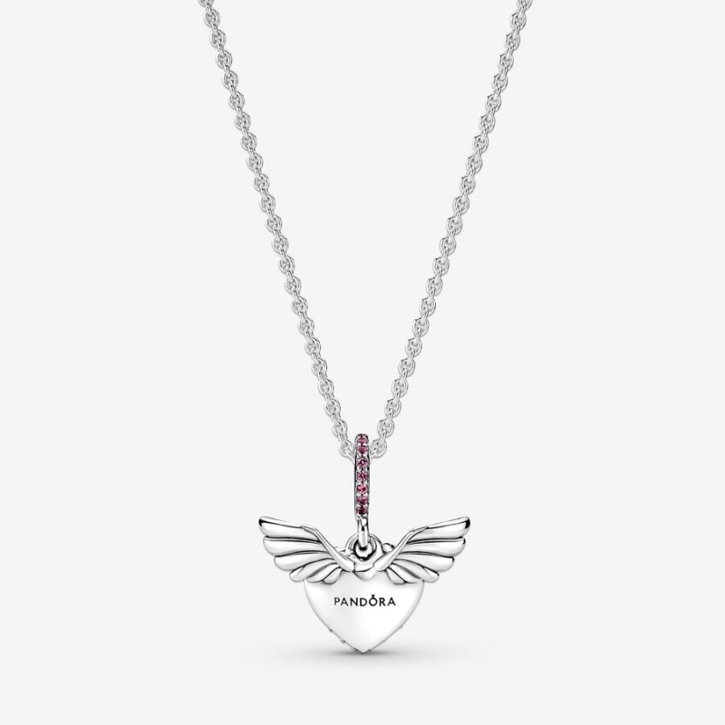 Pendant Necklaces Pandora Pavé Heart & Angel Wings Argent | 1074986-SP