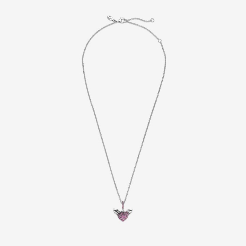 Pendant Necklaces Pandora Pavé Heart & Angel Wings Argent | 1074986-SP