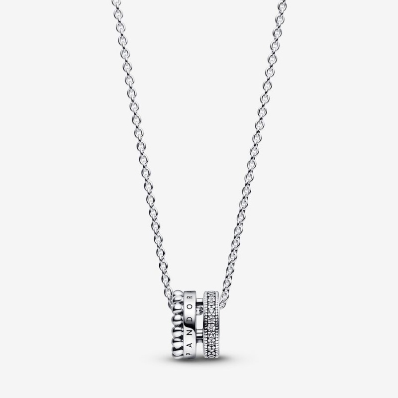 Pendant Necklaces Pandora Signature Logo Pavé & Beads Argent | 0372896-ZI