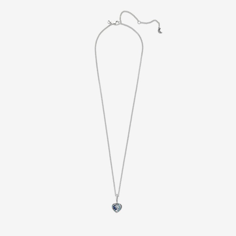 Pendant Necklaces Pandora Sparkling Blue Moon & Stars Heart Argent | 9721536-BP