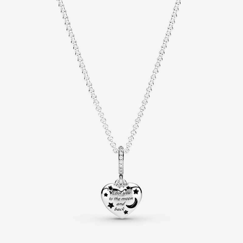 Pendant Necklaces Pandora Sparkling Blue Moon & Stars Heart Argent | 9721536-BP