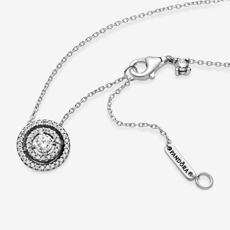 Pendant Necklaces Pandora Sparkling Double Halo Collier Argent | 5308462-GT