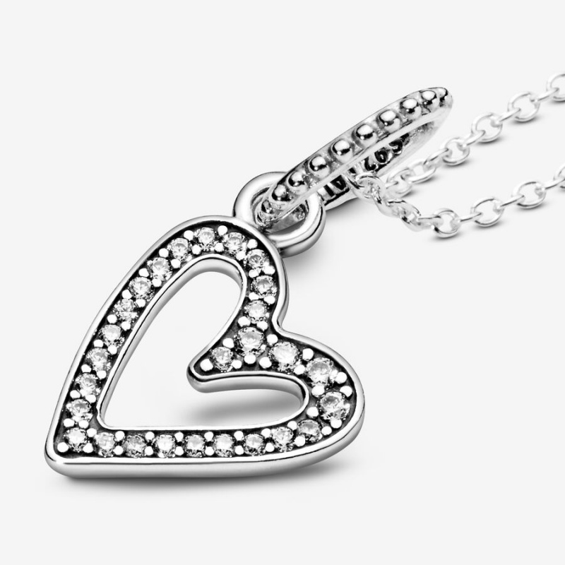 Pendant Necklaces Pandora Sparkling Freehand Heart Argent | 3214589-IO