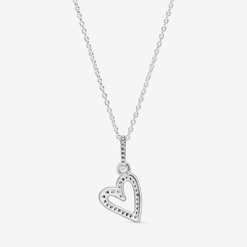 Pendant Necklaces Pandora Sparkling Freehand Heart Argent | 3214589-IO