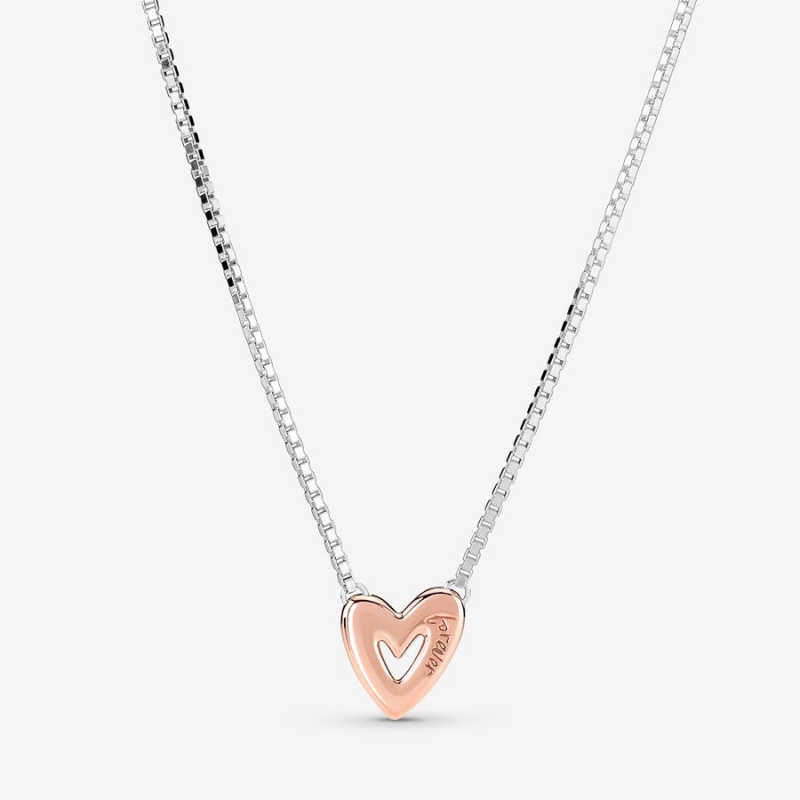 Pendant Necklaces Pandora Sparkling Freehand Heart Two-tone | 5812409-KT