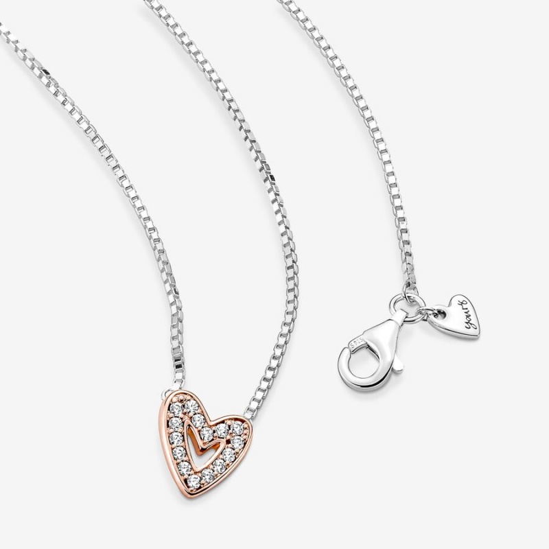 Pendant Necklaces Pandora Sparkling Freehand Heart Two-tone | 5812409-KT