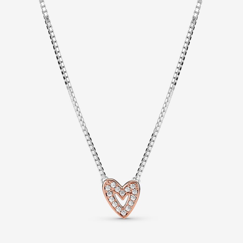 Pendant Necklaces Pandora Sparkling Freehand Heart Two-tone | 5812409-KT