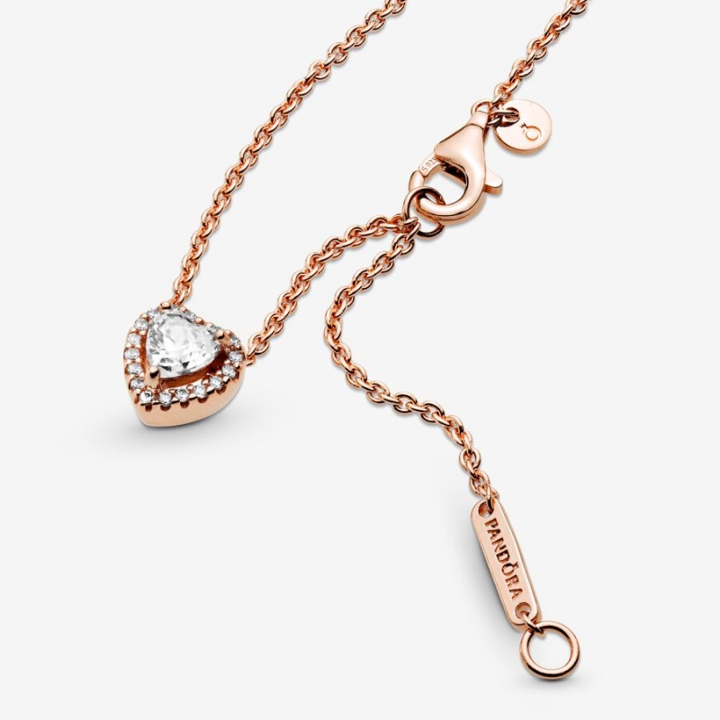 Pendant Necklaces Pandora Sparkling Heart Collier Rose Doré | 8614079-FI