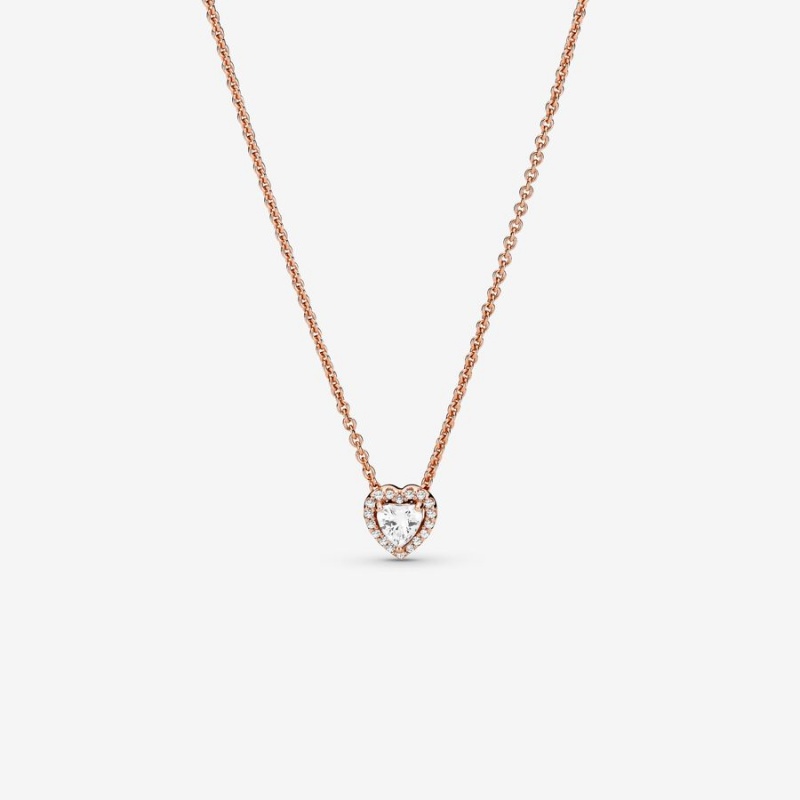 Pendant Necklaces Pandora Sparkling Heart Collier Rose Doré | 8614079-FI