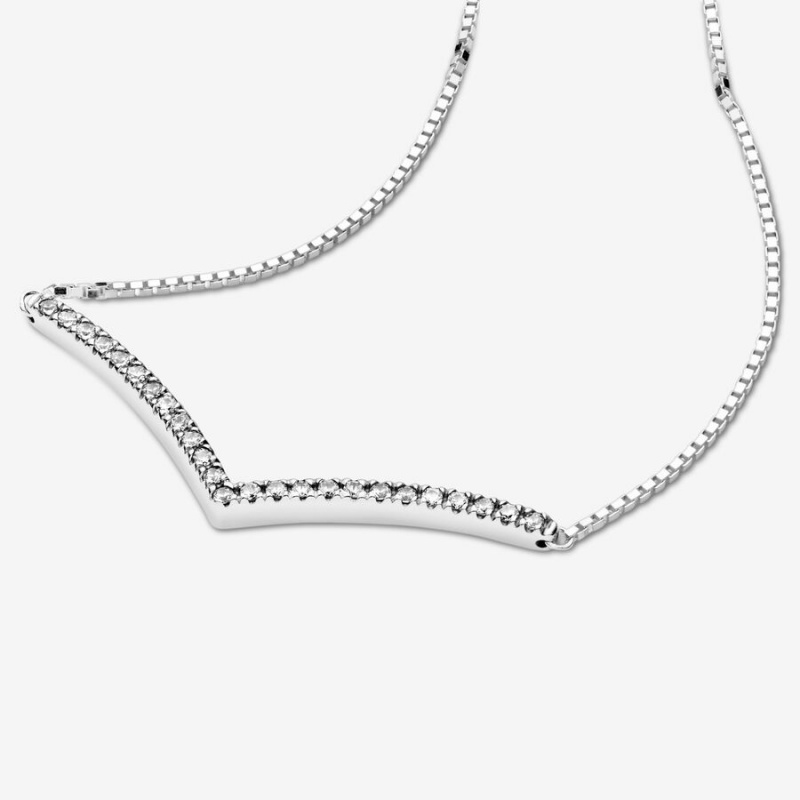 Pendant Necklaces Pandora Sparkling Wishbone Argent | 9540367-VL