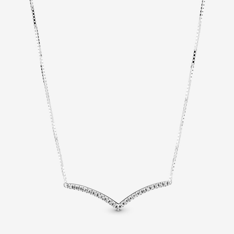 Pendant Necklaces Pandora Sparkling Wishbone Argent | 9540367-VL