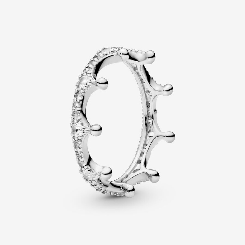 Pinky Rings Pandora Clear Sparkling Crown Argent | 3849260-EY