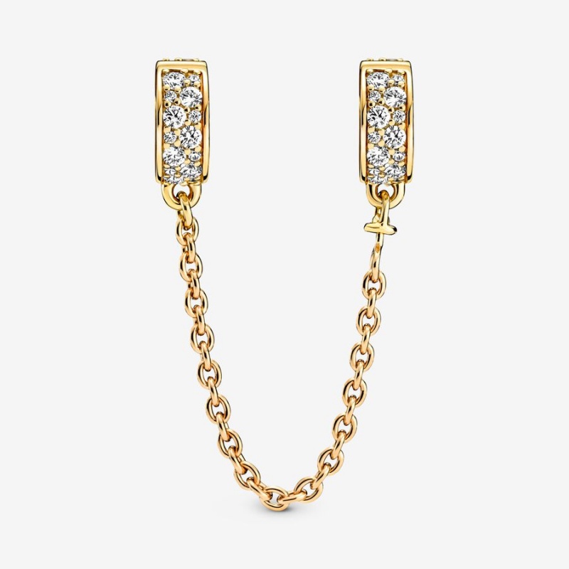 Safety Chains Pandora Clear Pavé Sécurité Clip Doré | 5349176-MO