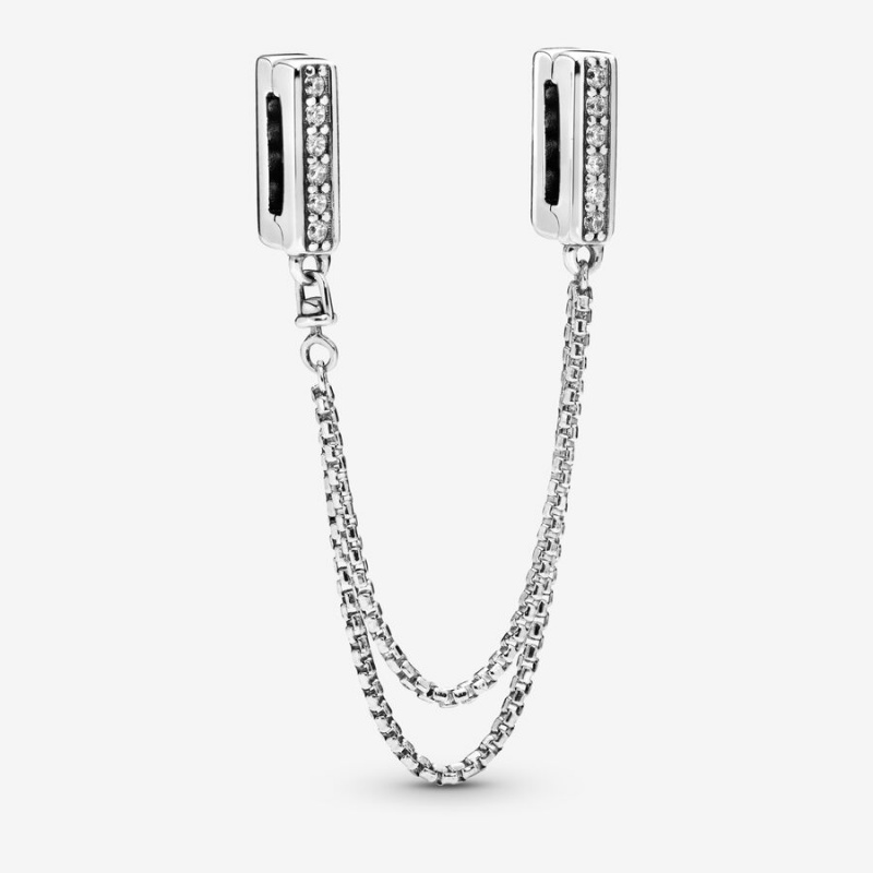 Safety Chains Pandora Reflexions™ Sparkling Sécurité Clip Argent | 0129385-MB