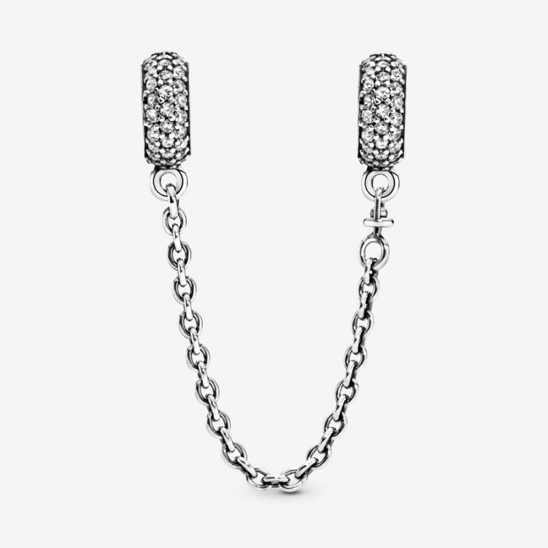 Safety Chains Pandora Sparkling Pavé Sécurité Argent | 0832465-OI