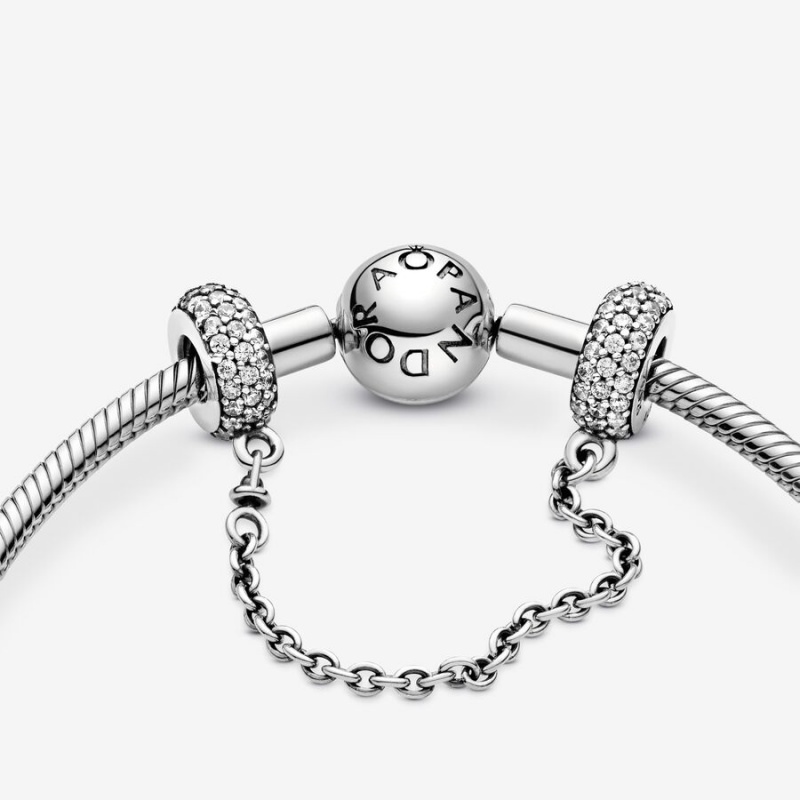 Safety Chains Pandora Sparkling Pavé Sécurité Argent | 0832465-OI