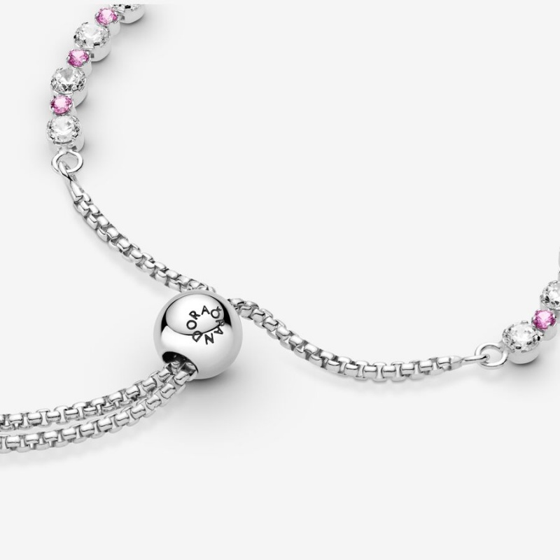 Sliding Bracelets Pandora Pink & Clear Sparkle Slider Argent | 0351728-TZ