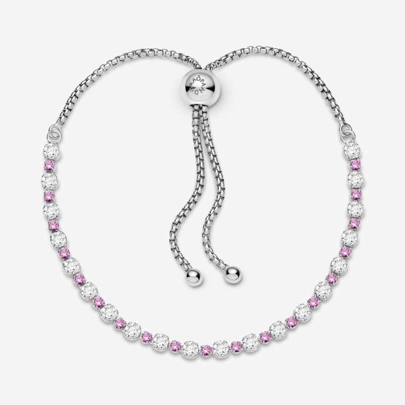 Sliding Bracelets Pandora Pink & Clear Sparkle Slider Argent | 0351728-TZ