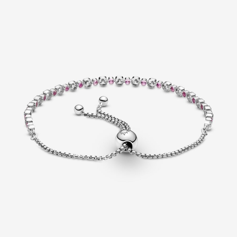 Sliding Bracelets Pandora Pink & Clear Sparkle Slider Argent | 0351728-TZ