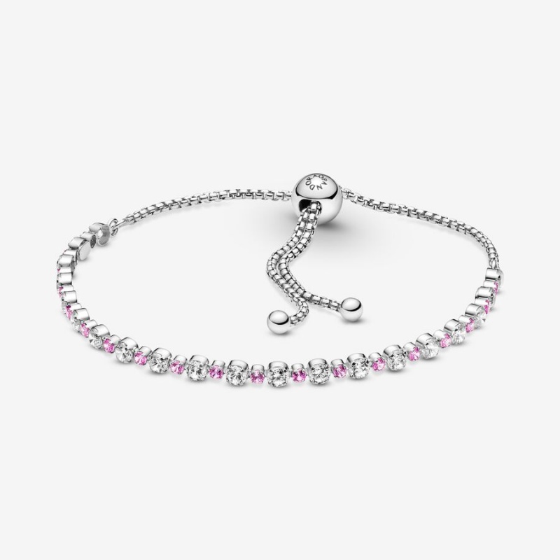 Sliding Bracelets Pandora Pink & Clear Sparkle Slider Argent | 0351728-TZ