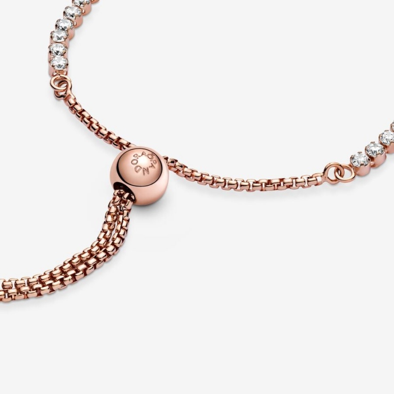 Sliding Bracelets Pandora Sparkling Slider Tennis Rose Doré | 9286145-ZU