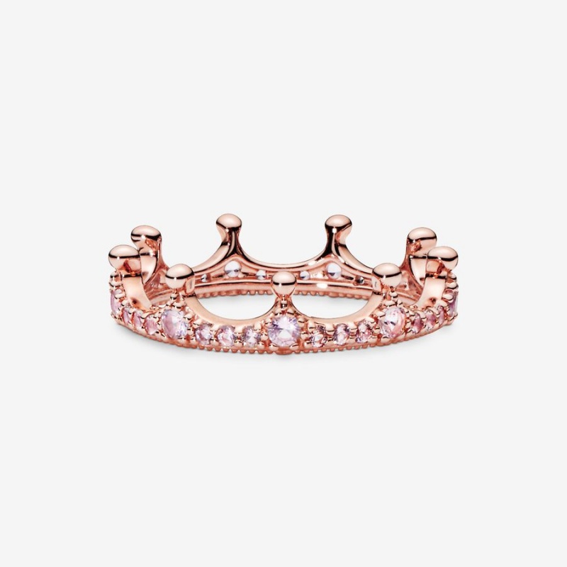 Stackable Rings Pandora Pink Sparkling Crown Rose Doré | 2890137-LA