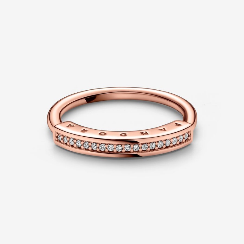 Stackable Rings Pandora Signature I-D Pavé Rose Doré | 7435902-PU