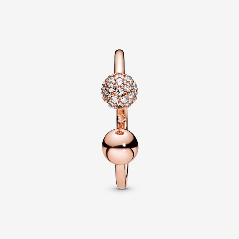 Statement Rings Pandora Polished & Pavé Bead Open Rose Doré | 9210765-TM