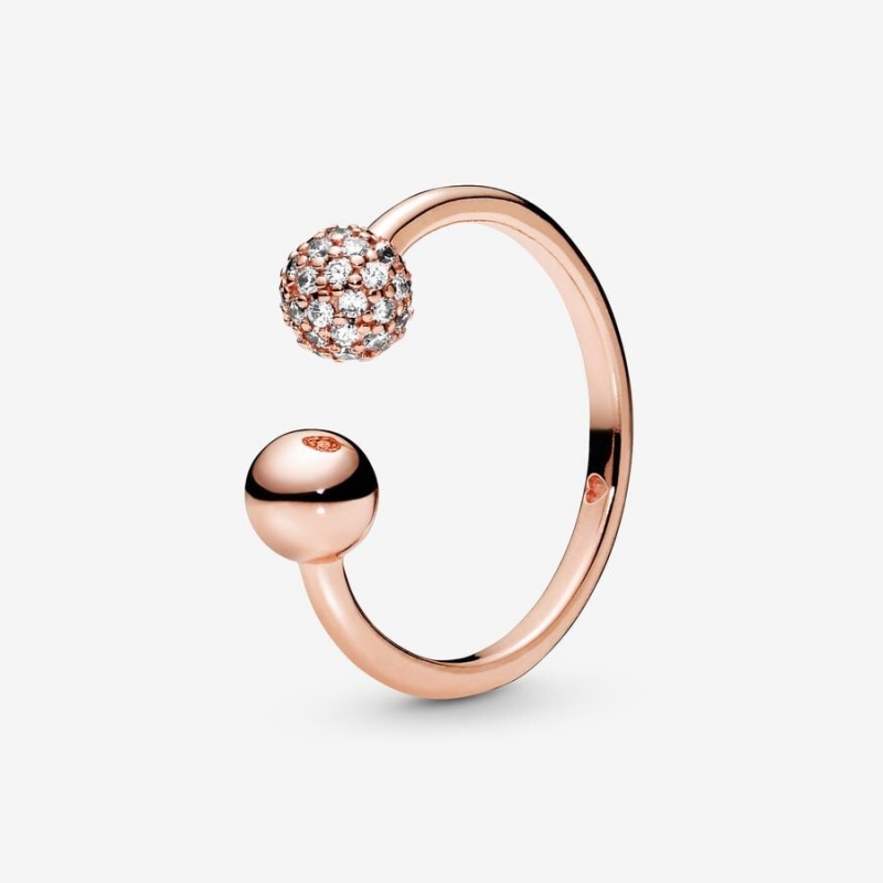 Statement Rings Pandora Polished & Pavé Bead Open Rose Doré | 9210765-TM