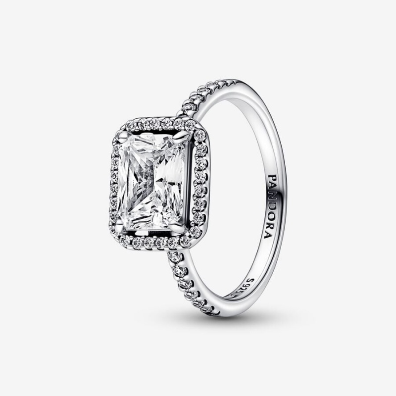 Statement Rings Pandora Rectangular Sparkling Halo Argent | 4057183-DE