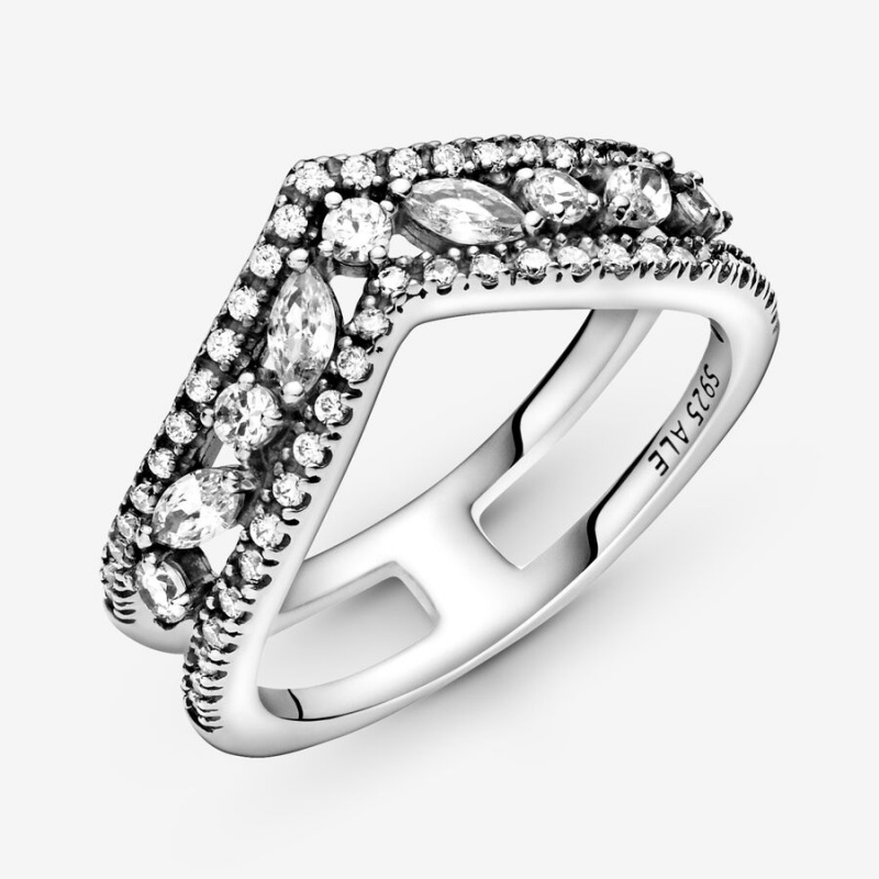 Statement Rings Pandora Sparkling Marquise Double Wishbone Argent | 9807315-EI