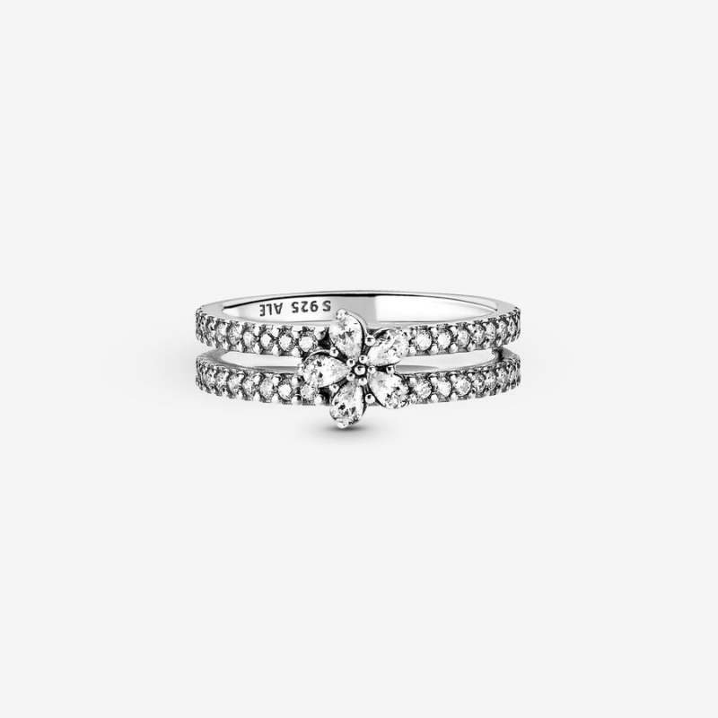 Statement Rings Pandora Sparkling Snowflake Double Argent | 8142059-AR