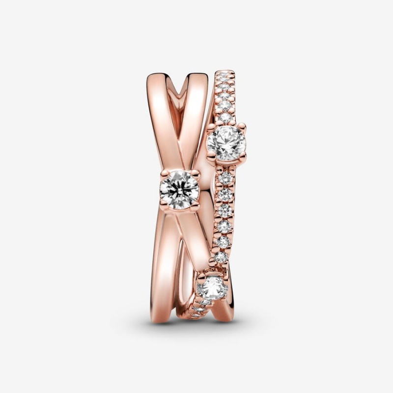 Statement Rings Pandora Sparkling Triple Rose Doré | 6397802-IA